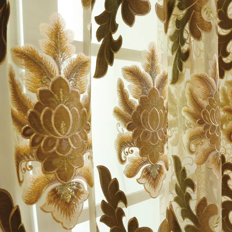 Rideaux de luxe européens pour salon, chambre à coucher, balcon, rideaux brodés en Chenille, cantonn