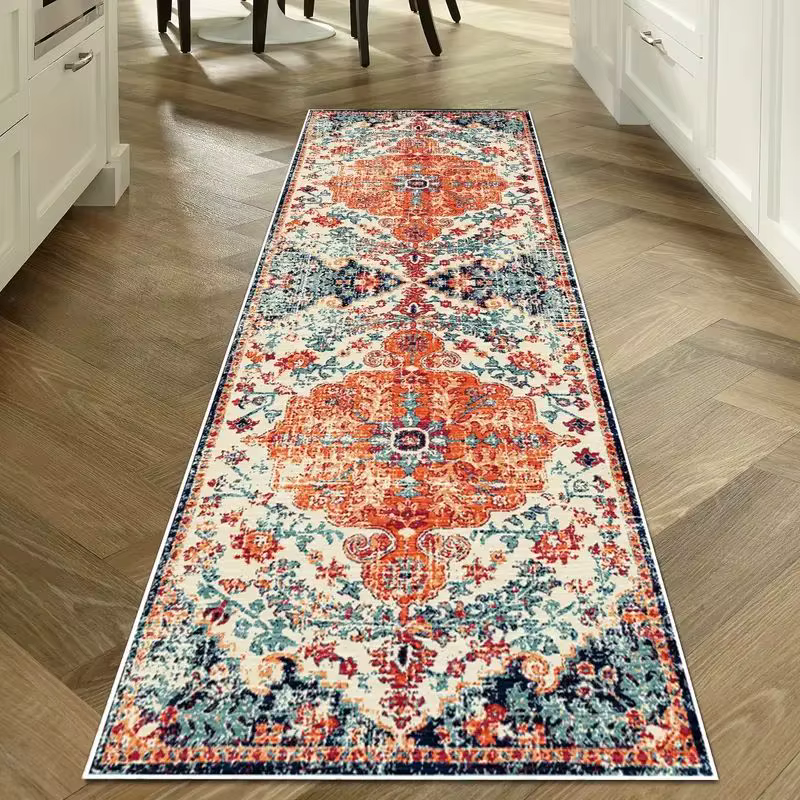 VIKAMA Tapis de couloir lavable pour la décoration intérieure Tapis de cuisine longs vintage avec ta