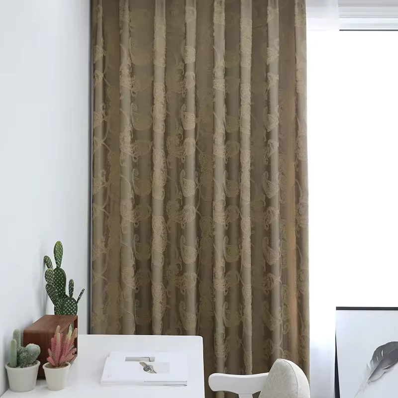 Nouveaux rideaux chinois pour salon chambre Jacquard rétro feuille de nèfle rideaux chinois simples 