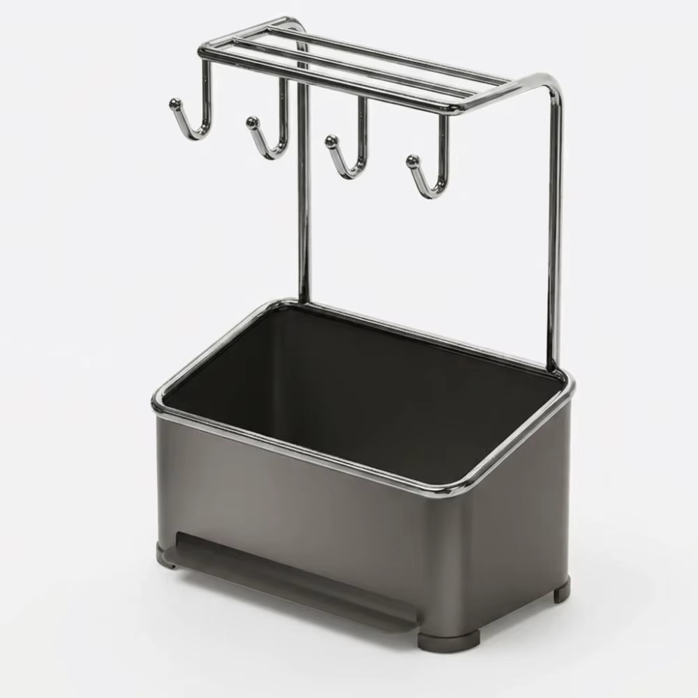 Organisateur d'évier de cuisine gris bronze, base de drainage, design compact, égouttoir à éponge, d