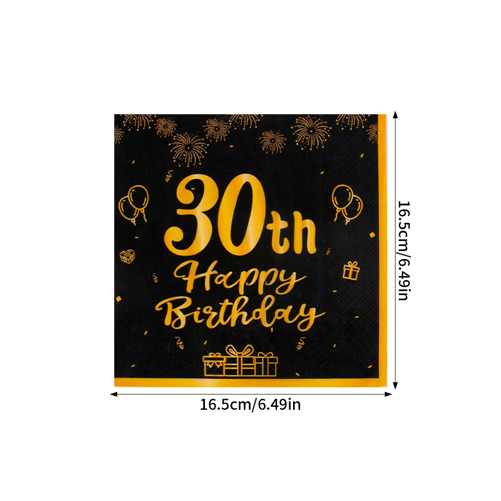 20 pièces 30e 40e 50e 60e anniversaire serviettes noir et or anniversaire serviettes salutations à 5