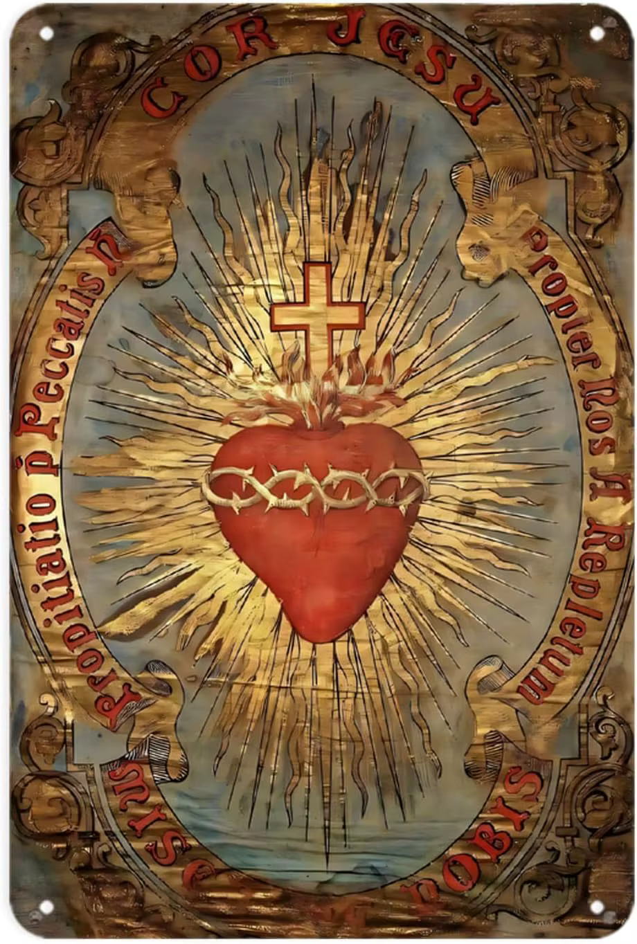 Panneau métallique religieux Vintage du Sacré Coeur de Jésus imprimé, décoration de pièce esthétique