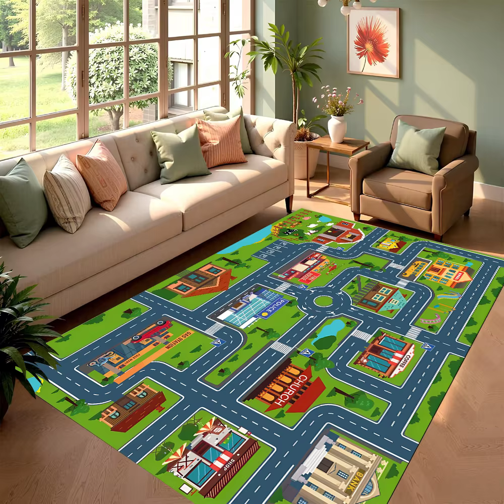 Série de tapis City & Race Track, antidérapant, doux, facile à nettoyer, idéal pour la zone de jeu à