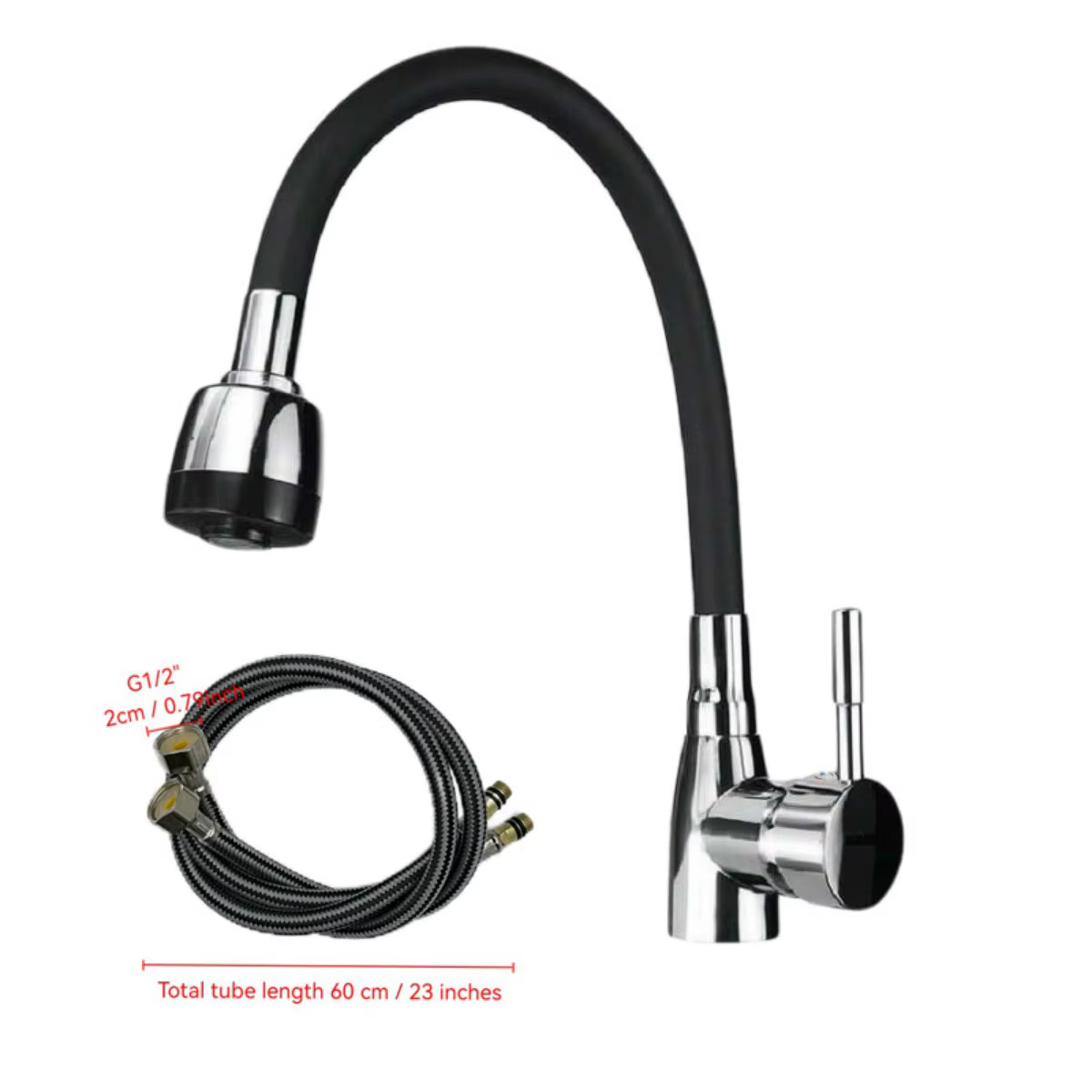 Robinet de cuisine moderne en acier inoxydable 304 avec tuyau en silicone - noyau de valve en cérami