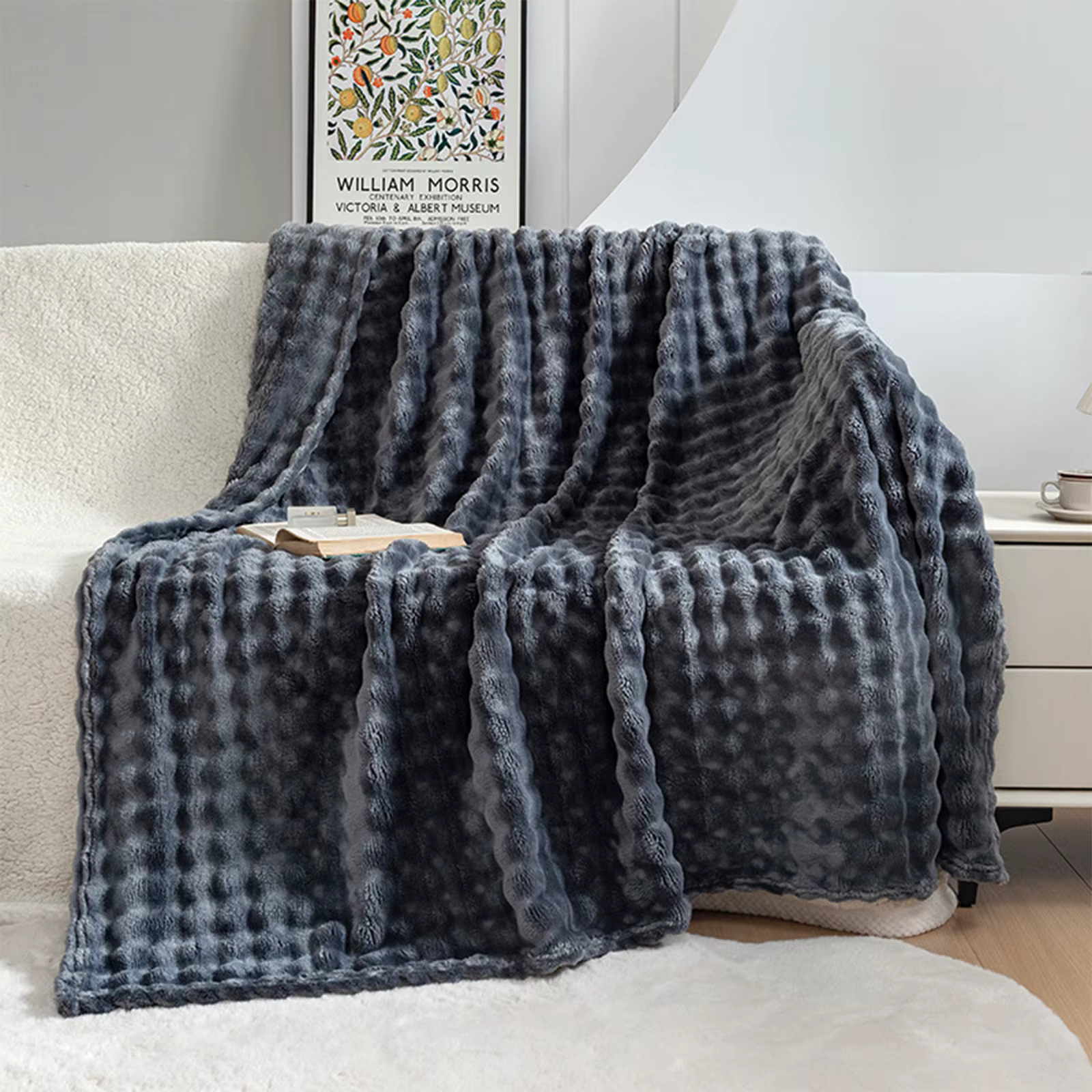 Couverture en fausse fourrure, couverture en peluche de lapin à bulles pour canapé-lit, couverture c