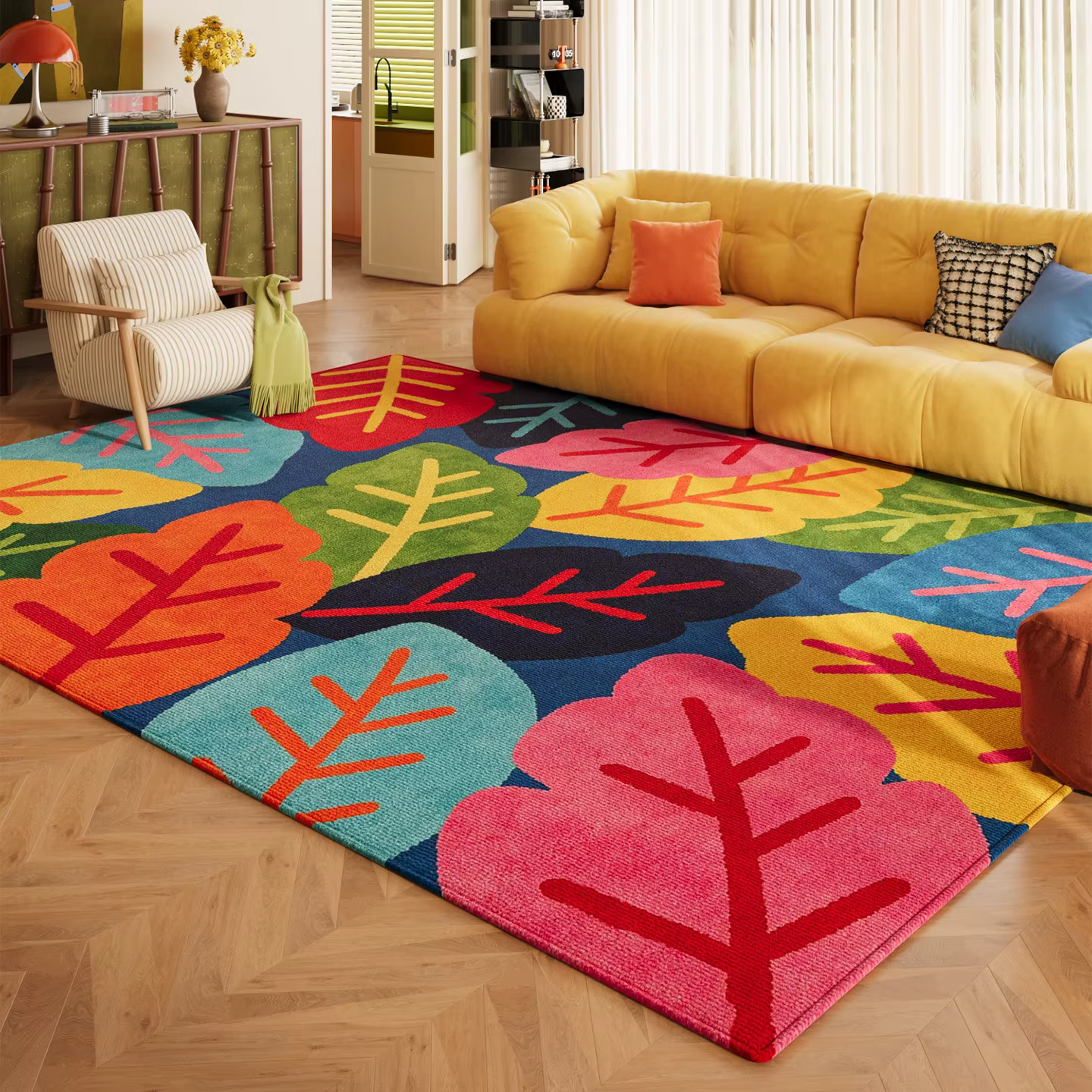 Tapis doux de décoration de salon couleur Dopamine, grand tapis de sol pour salon, tapis lavables po
