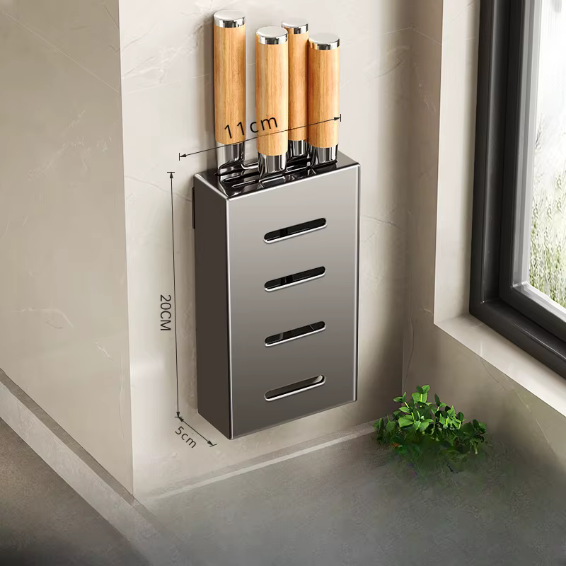 Porte-couteau de cuisine, support de rangement de couteaux, boîte de rangement murale sans poinçonna