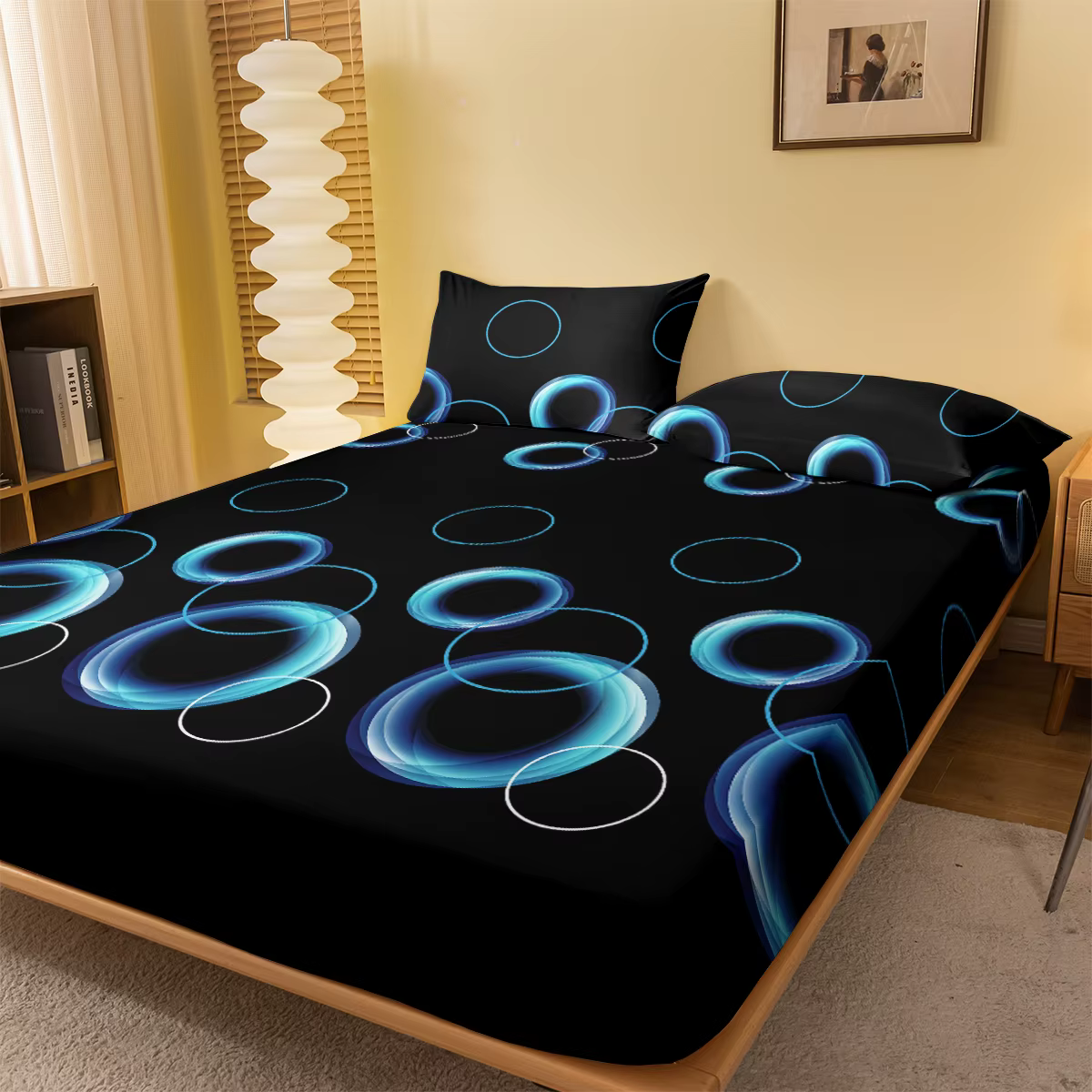 1 drap-housse mat imprimé géométrie circulaire moderne simple, housse de lit imprimée pour chambre à