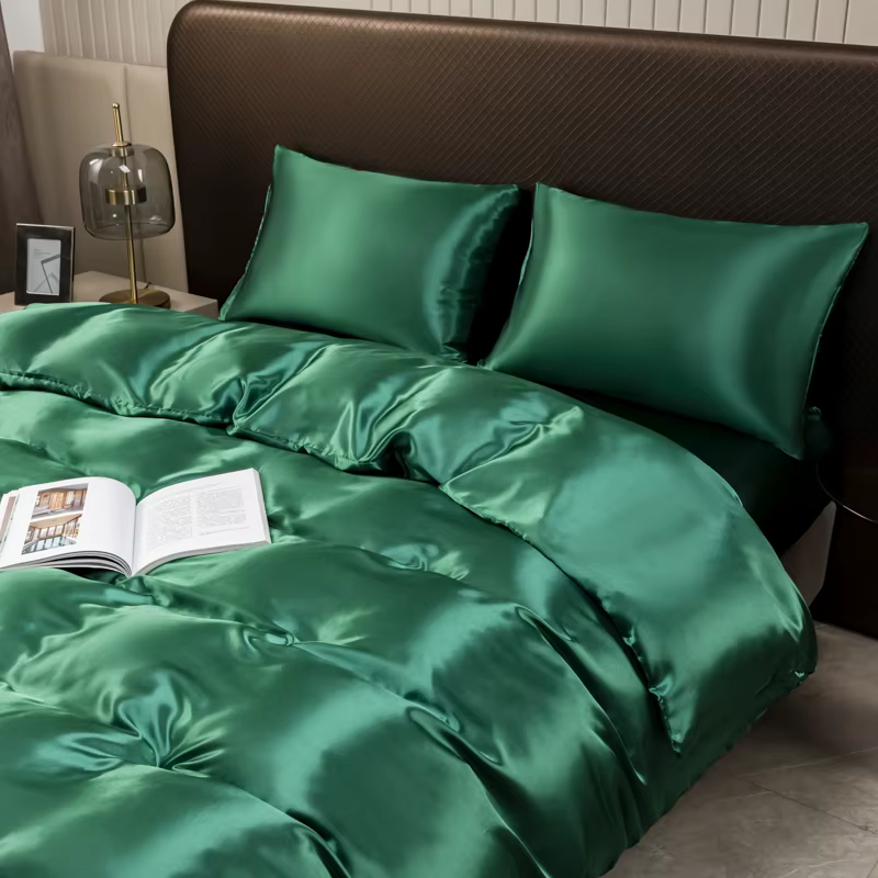 Ensemble de housse de couette en Satin de couleur unie, housse de couette et taies d'oreiller, ensem