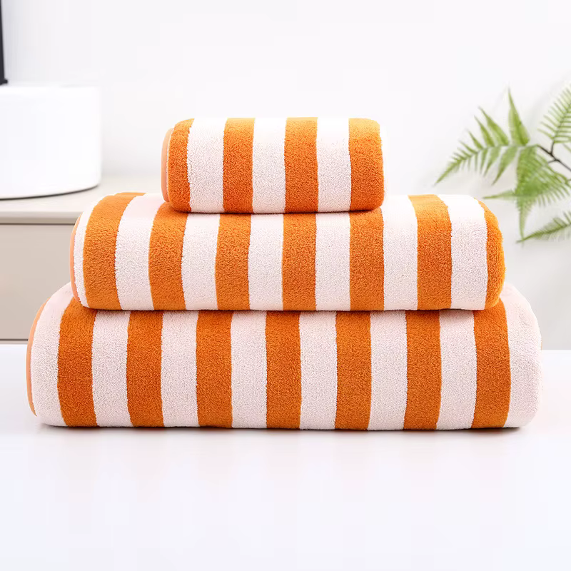Ensemble de serviettes de bain à rayures colorées 3 pièces: doux et absorbant, avec plusieurs couleu