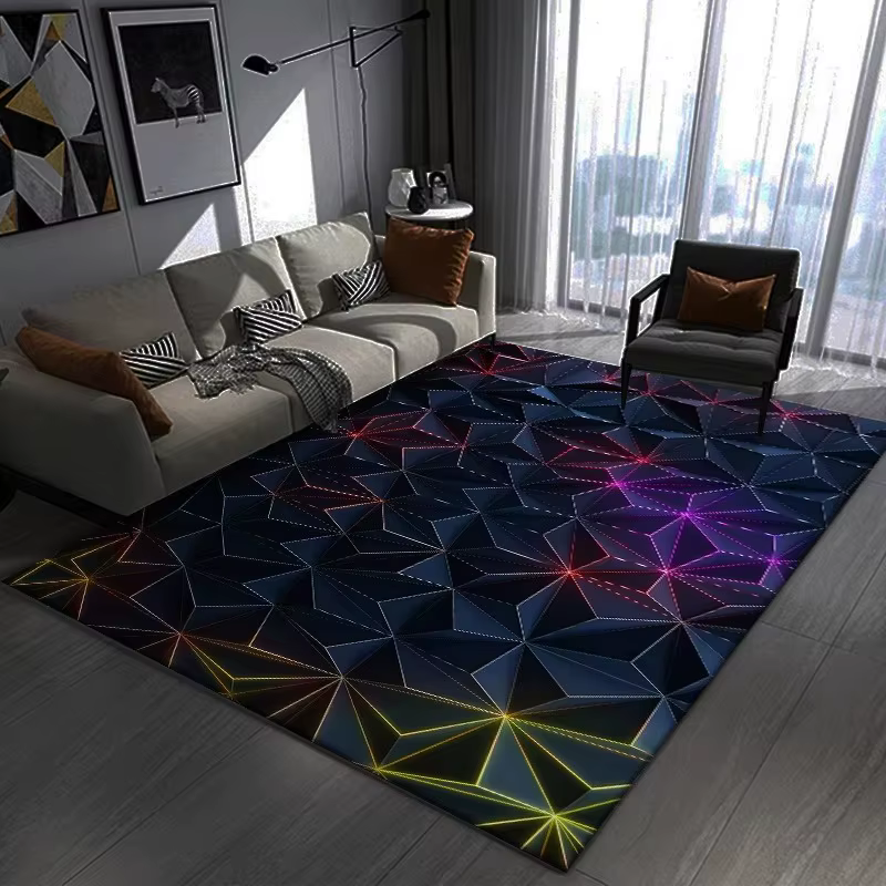 Tapis 3D éblouissant à motif de géométrie visuelle, grande surface, vent foncé et frais, décoration 