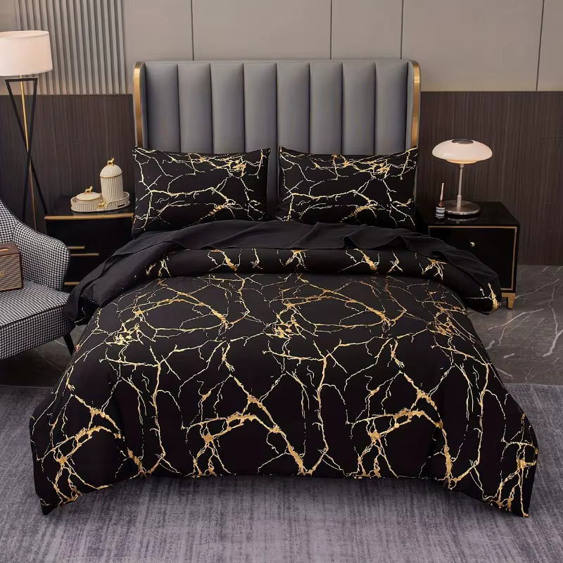 Ensemble de housse de couette Queen, 1 pièce, imprimé marbre, housse de couette de luxe en microfibr