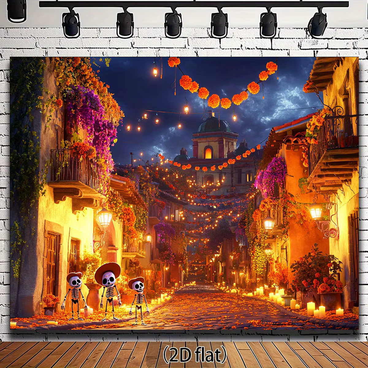 Un tissu de fond plat 2D sur le thème du Jour des Morts avec des décorations de crânes, de festivals