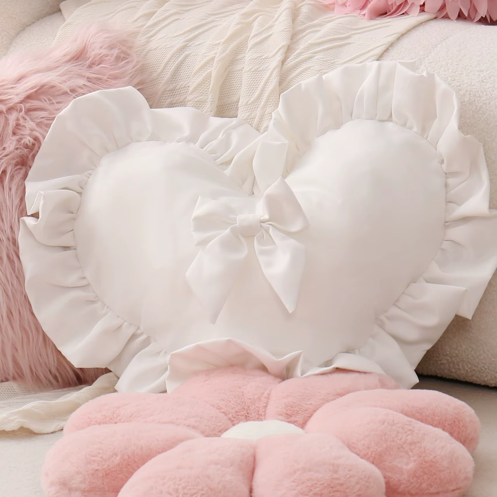 Taie d'oreiller à volants en forme de cœur, housse de coussin de taille pour canapé-lit, mignonne ma
