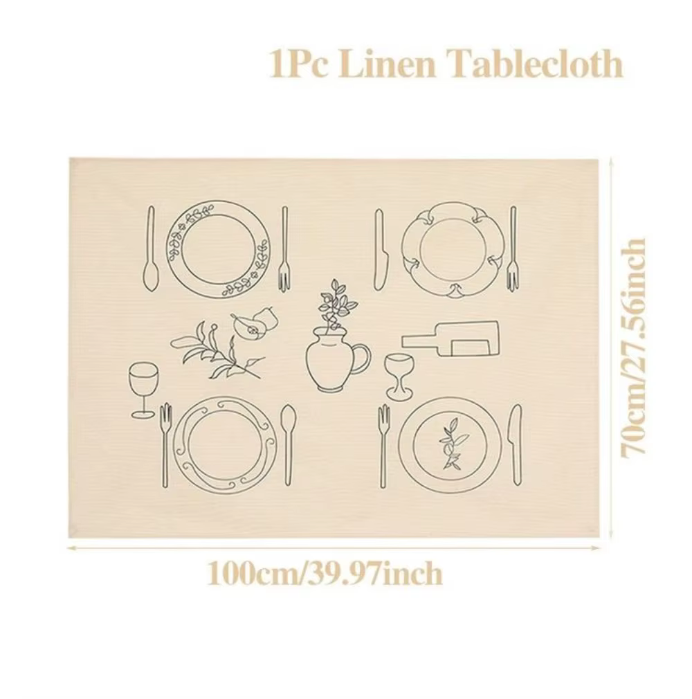 VIKAMA Nappe en lin à croquis créatif, couverture de table de style intérieur imperméable, nappe de 