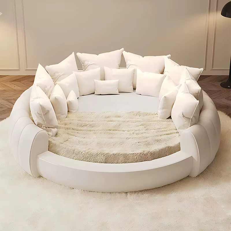 Lit double 180x200 cm pour chambre à coucher, lit de princesse moderne, lit king size rond, meubles 