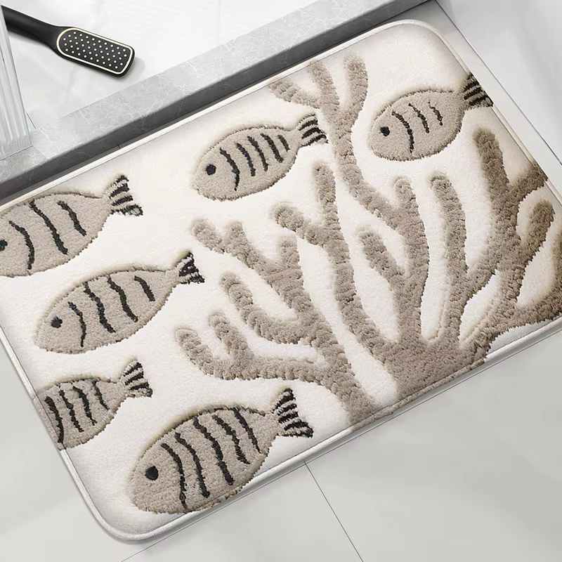 Tapis de sol de salle de bain à motif monde sous-marin, tapis de pied absorbant l'eau, décoration de