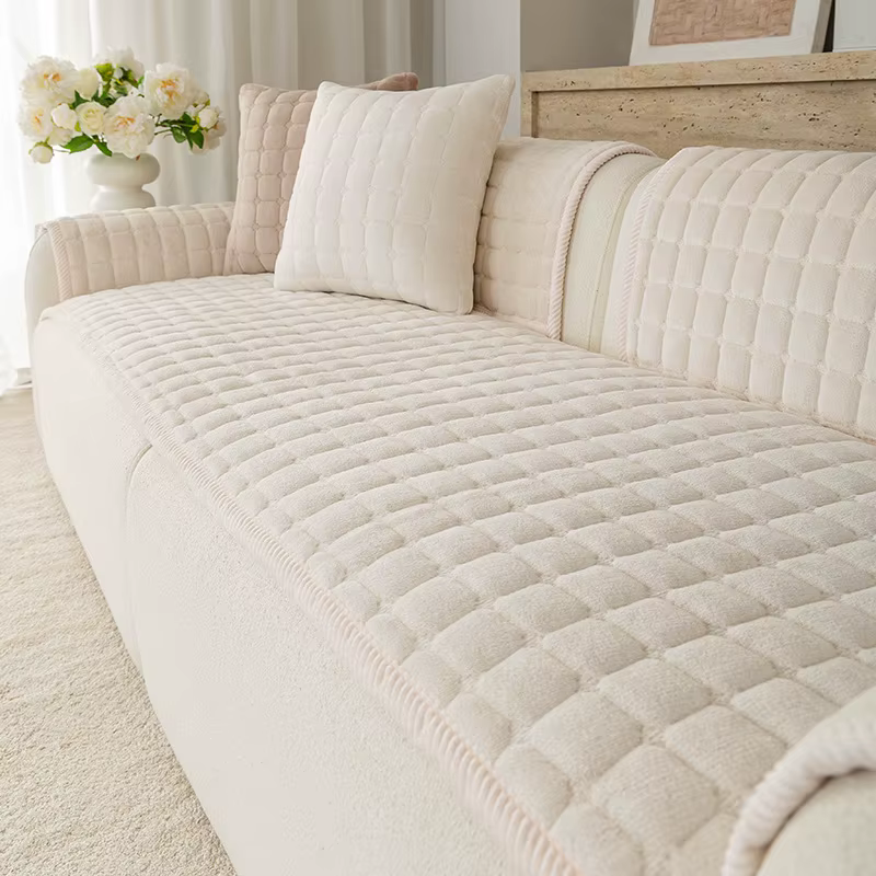 Housses de coussin de canapé en flanelle gris foncé, matelassées à carreaux, épaisses et chaudes, an
