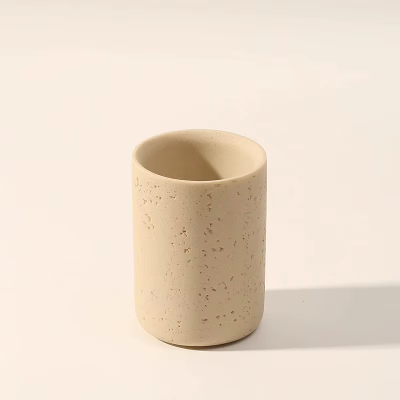 Plateau de salle de bain en travertin naturel, organisateur de vanité en pierre pour verre de rinçag