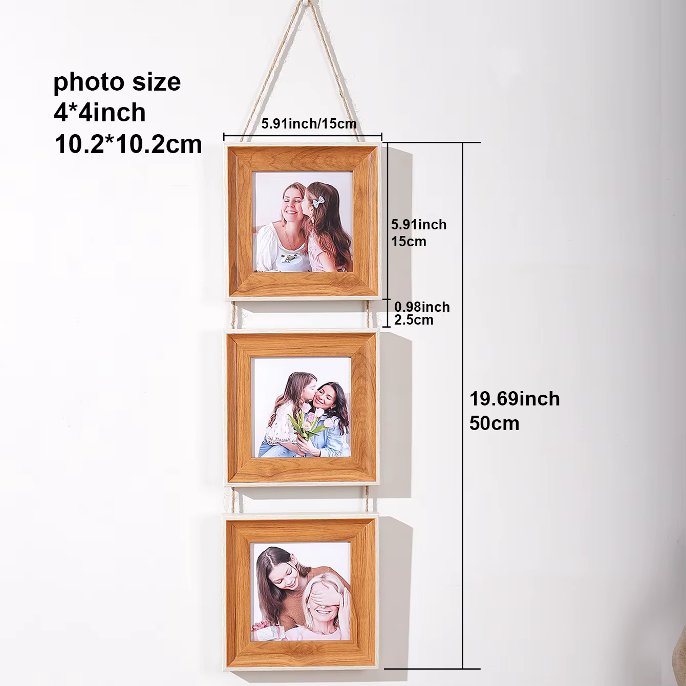 Cadre photo mural à 3 compartiments, adapté aux photos de 4 pouces, parfait pour la décoration de la