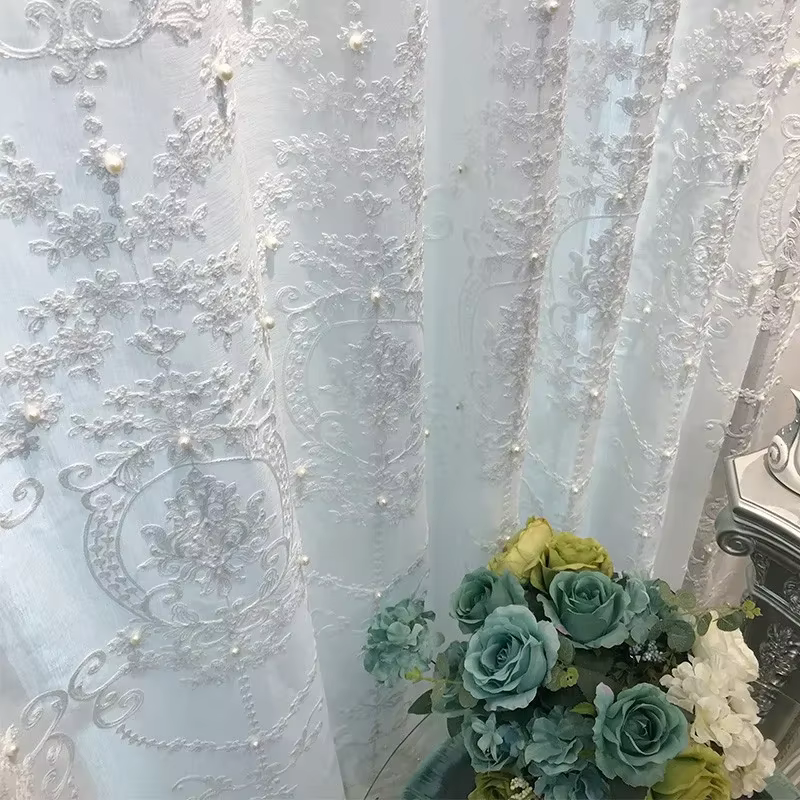 Rideaux romantiques français pour chambre à coucher, salon, lumière transparente, fil de perles roma