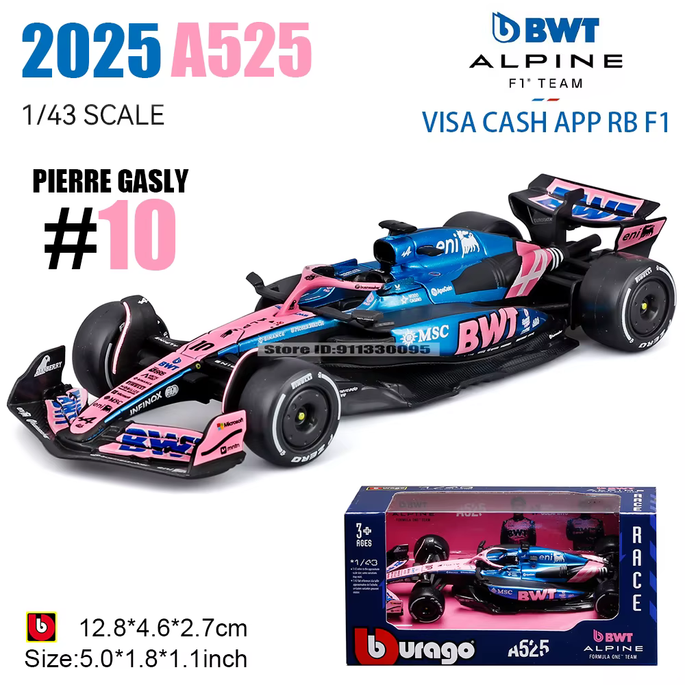 Bburago 1:43 2025 F1 Alpine A525 # 10 Pierre Gasly # Modèle de voiture miniature de luxe en alliage 