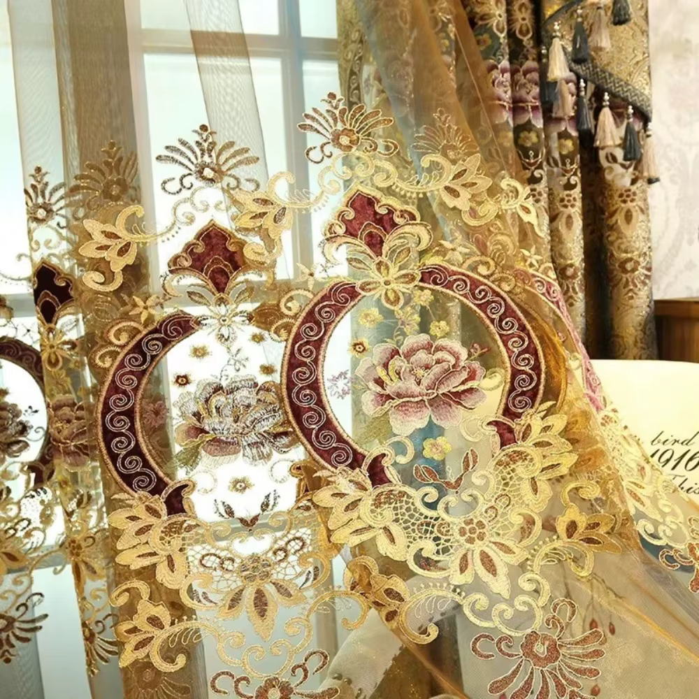 Rideaux brodés de luxe pour salon, chambre à coucher, Europe, velours doré, cantonnière moderne, fen