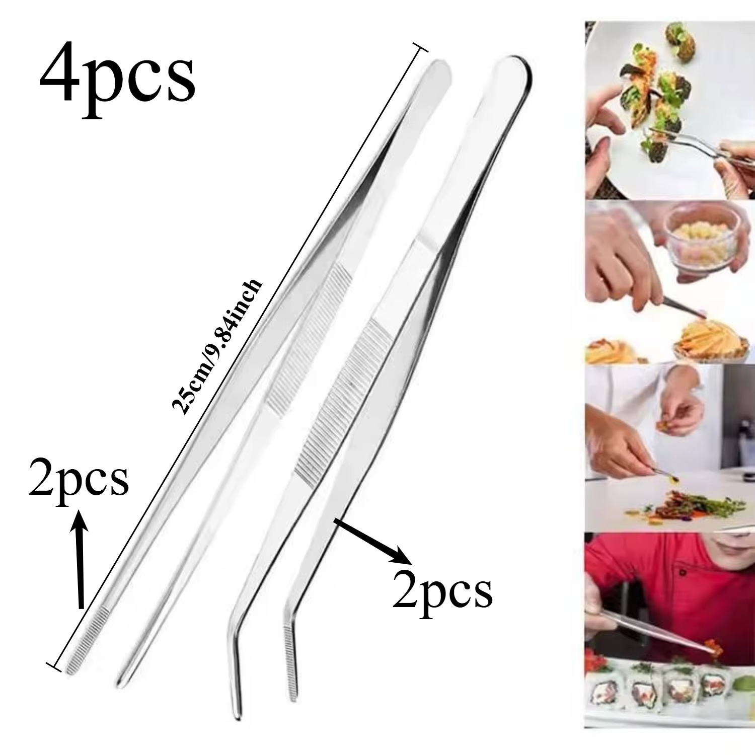 Pincettes de cuisine professionnelles en acier inoxydable, pinces de cuisson pour électrolyse, fruit