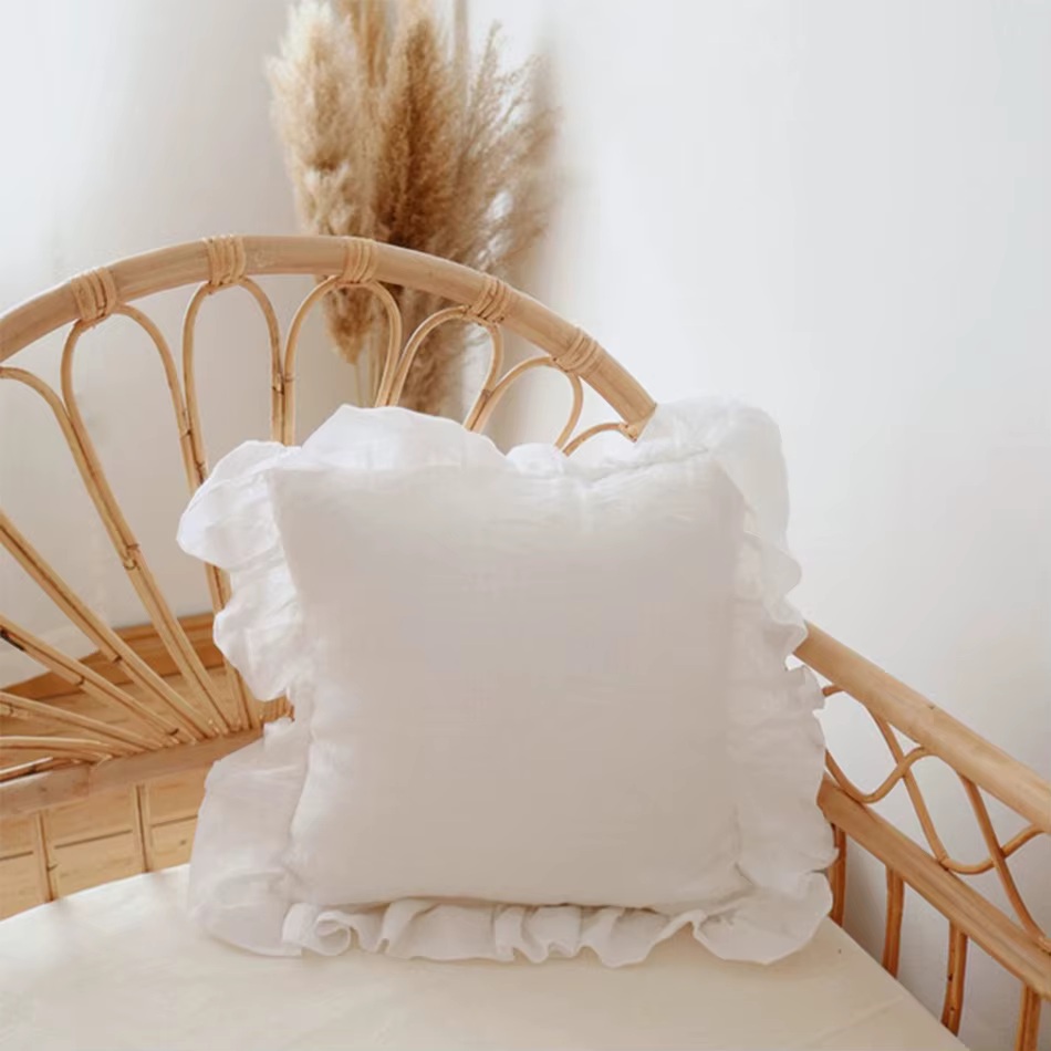 Taies d'oreiller à volants en lin pur 100%, housse de coussin douce et confortable, housse de coussi