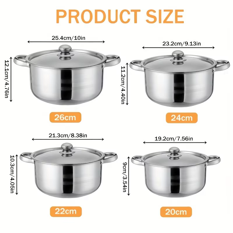 Batterie de cuisine 4 pièces en acier inoxydable avec fonction de mijotage à la chaleur-parfait pour