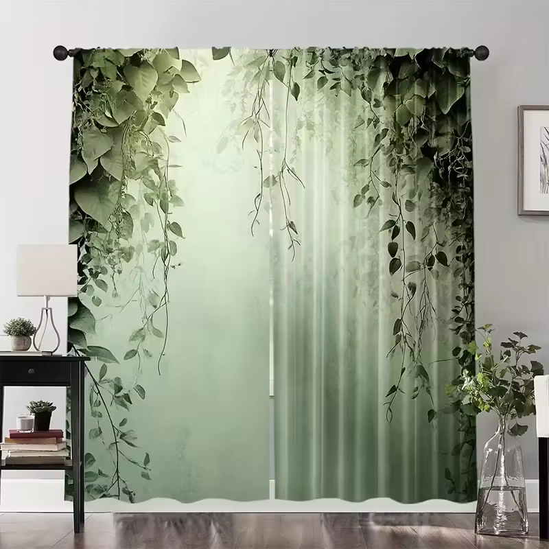 Rideaux en feuilles de vigne vertes, 2 pièces, imprimés botaniques de la Jungle, rideaux filtrants d