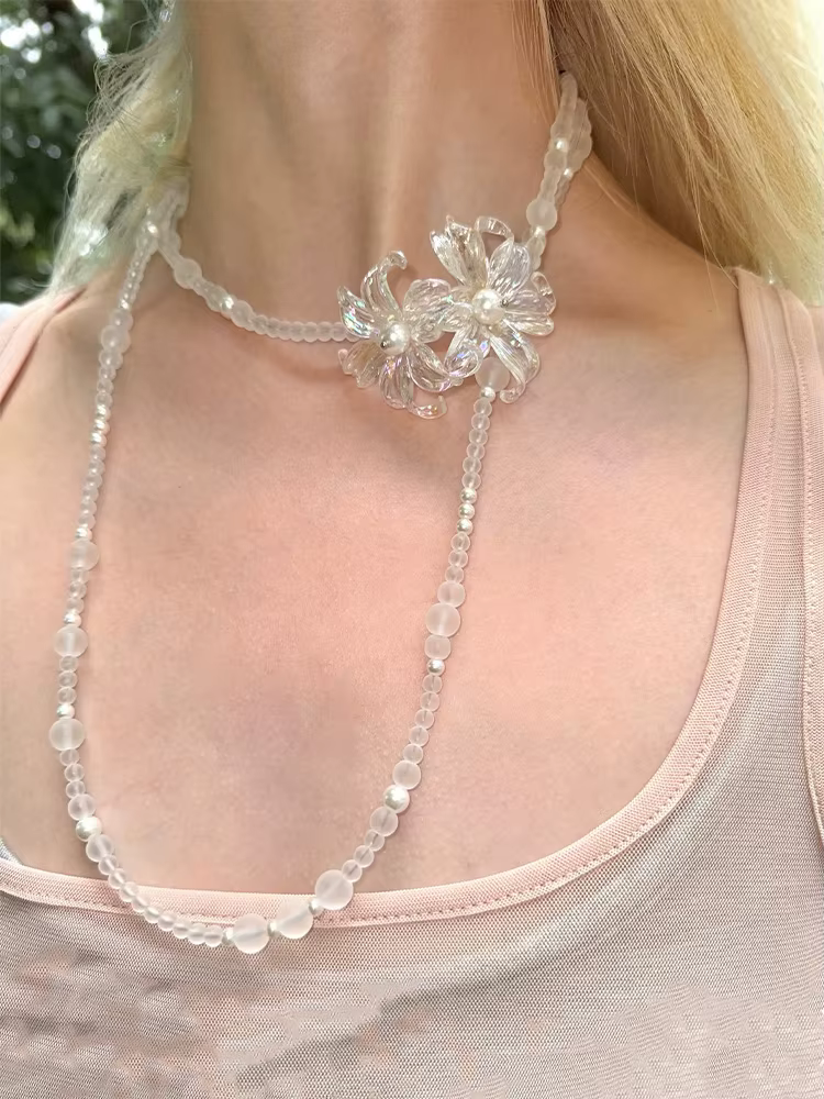 Accessoires de bijouterie pour femmes, collier superposé en perles acryliques transparentes, élégant