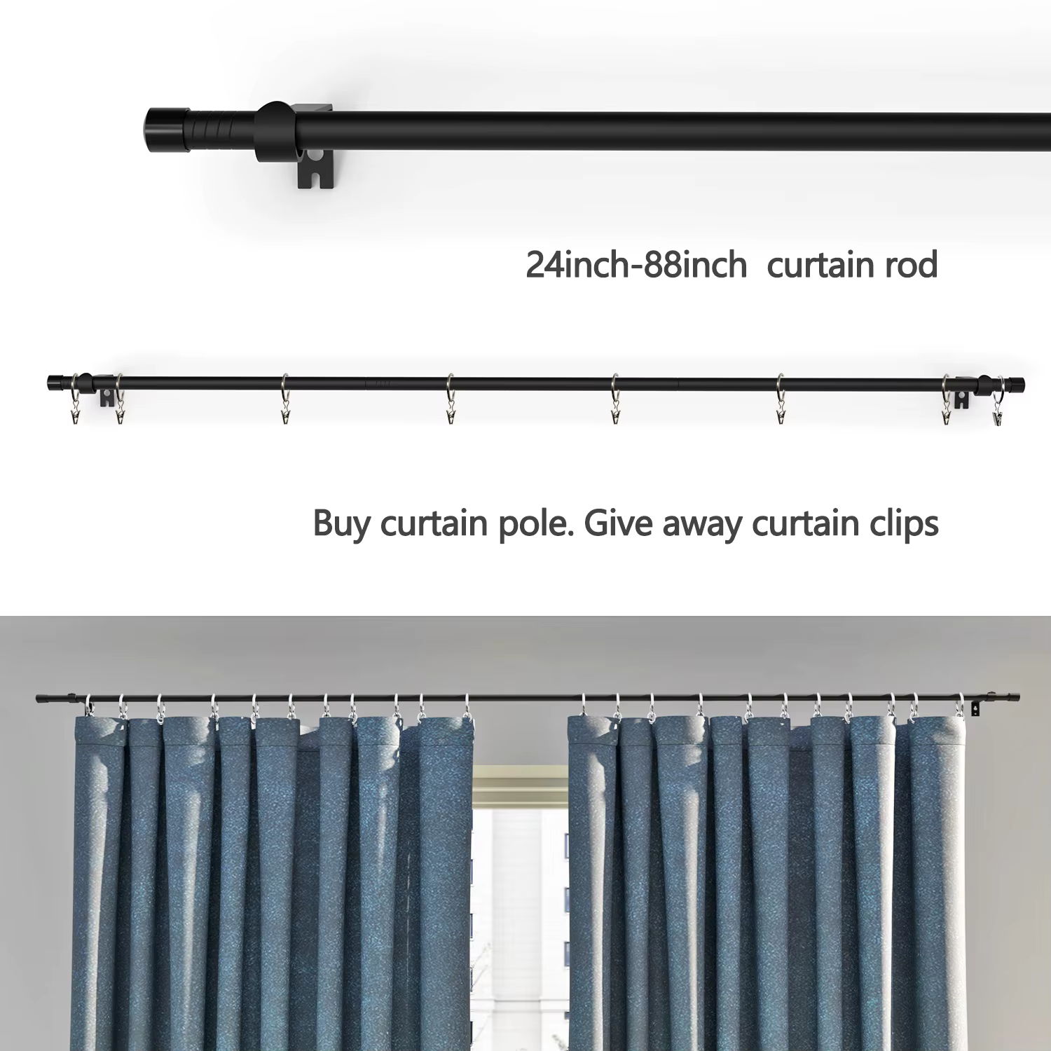 Tiges à rideaux simples et pratiques, adaptées aux fenêtres de 23 à 80 pouces, robustes et durables,
