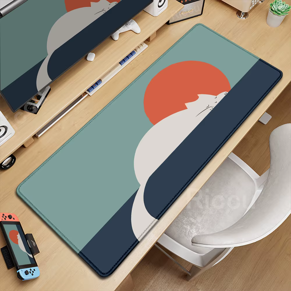 Tapis de jeu en caoutchouc média Anime Art, polymères de bureau, chat japonais mignon, sous-souris, 
