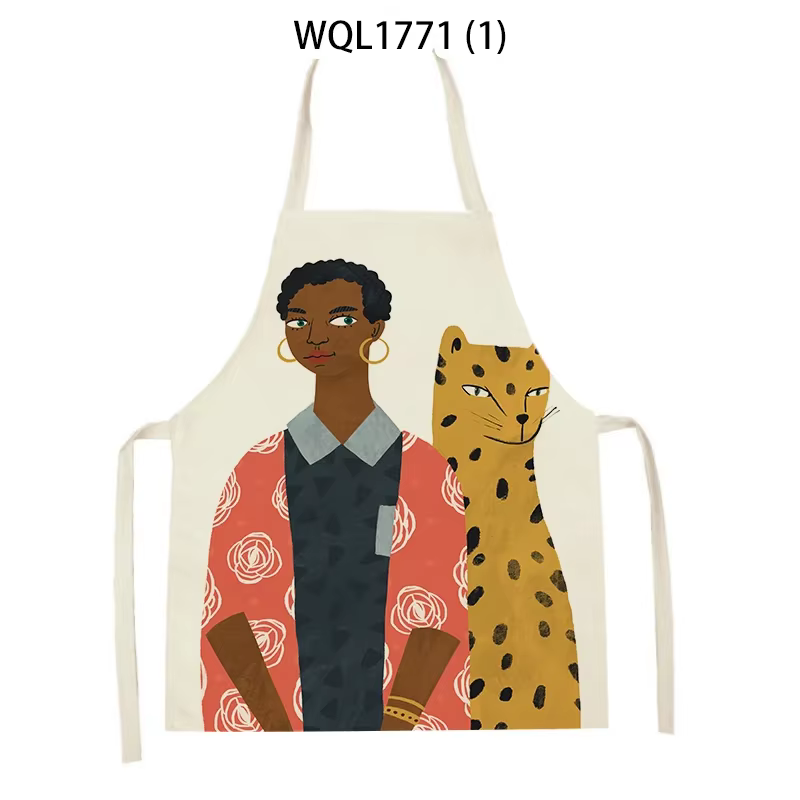 Tablier de cuisine moderne pour filles, tabliers en lin à motif de plantes pour femmes et hommes, ta