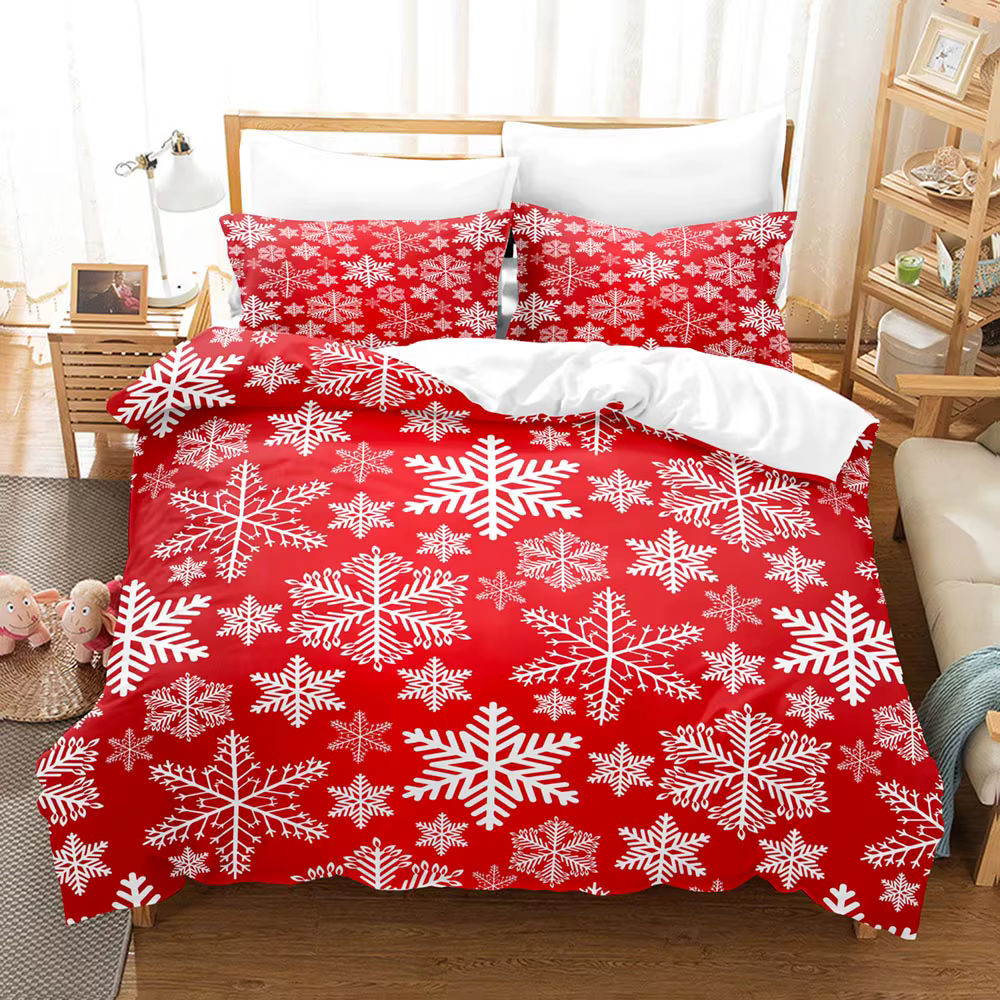Parure de lit joyeux noël, flocons de neige, housse de couette imprimée en 3D, douce, simple, Double