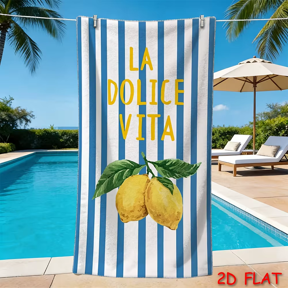 Serviette de plage La Dolce Vita à imprimé citron, serviette italienne rayée à séchage rapide pour l