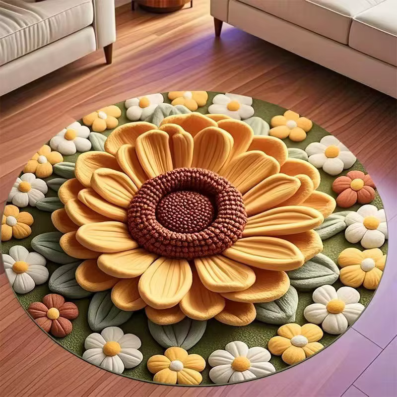 Tapis en peluche peluche tournesol 3D, doux, antidérapant et lavable, pour salon, chambre à coucher,