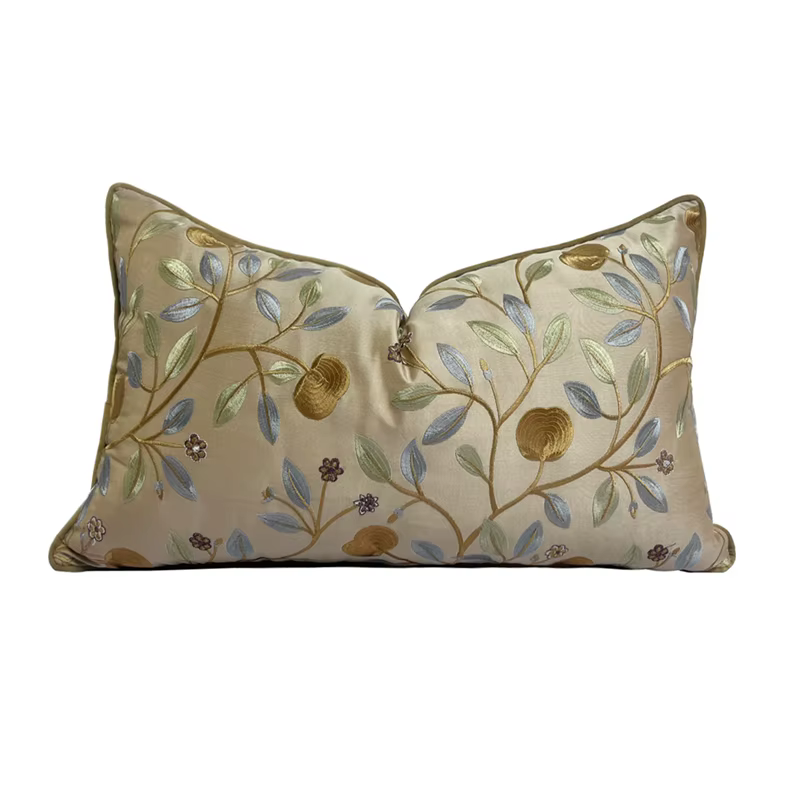 Taie d'oreiller lombaire de luxe de styliste Camel, feuilles brodées, 12x20 pouces, housse de coussi