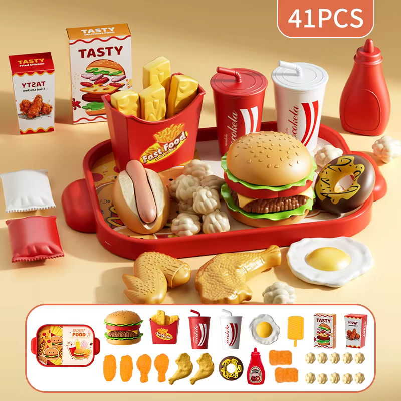 Ensemble de jouets de cuisine pour enfants, Simulation de faire du Hamburger, Pizza, frites, jeu de 