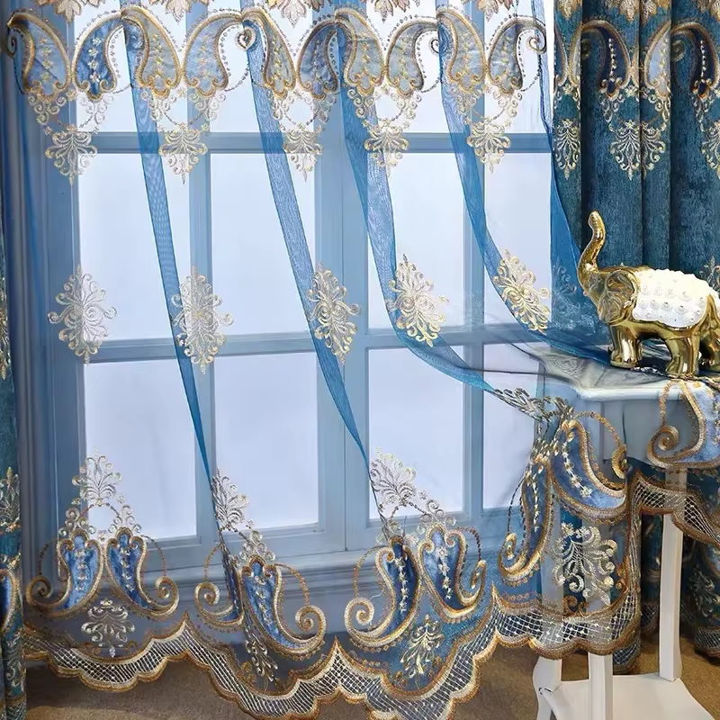 Rideaux de Villa brodés en Chenille européenne de luxe, pour salon, fenêtres d'hôtel, rideaux classi