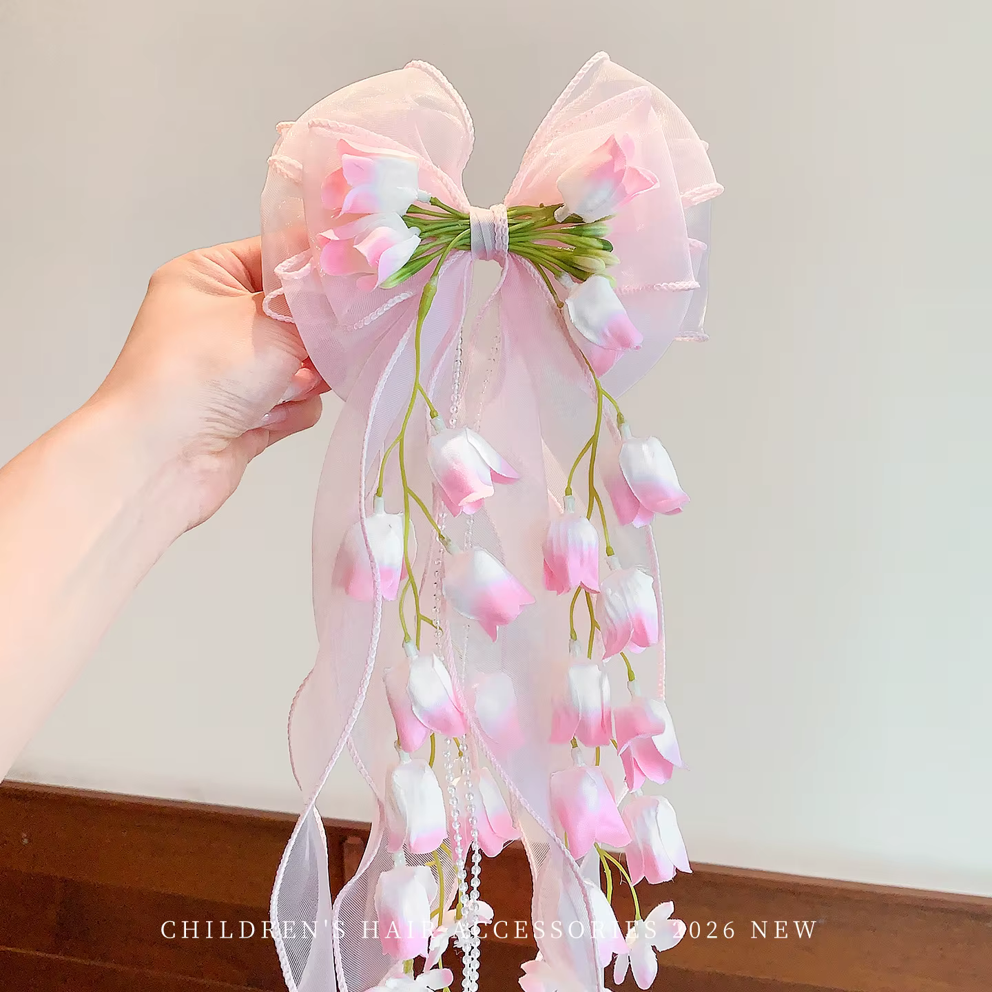 Pince à cheveux en forme de nœud en maille fleurie, accessoire pour cheveux de princesse des forêts 
