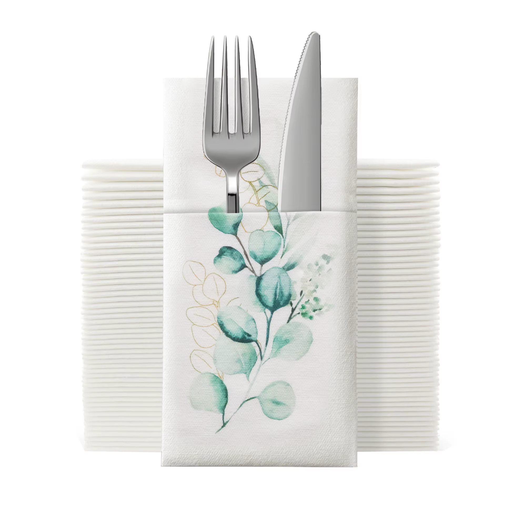 Serviettes en papier d'eucalyptus au toucher lin, 25 pièces, avec poche pour couverts intégrée, serv