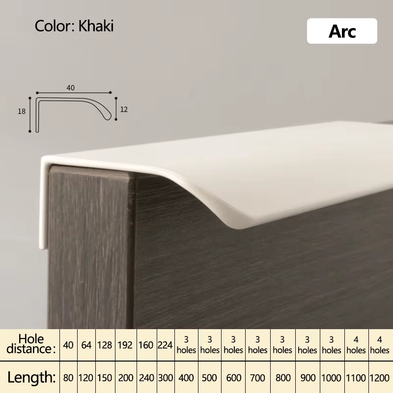 Poignée de meuble kaki en aluminium courbée, poignée dissimulée pour armoire de cuisine, commode, me