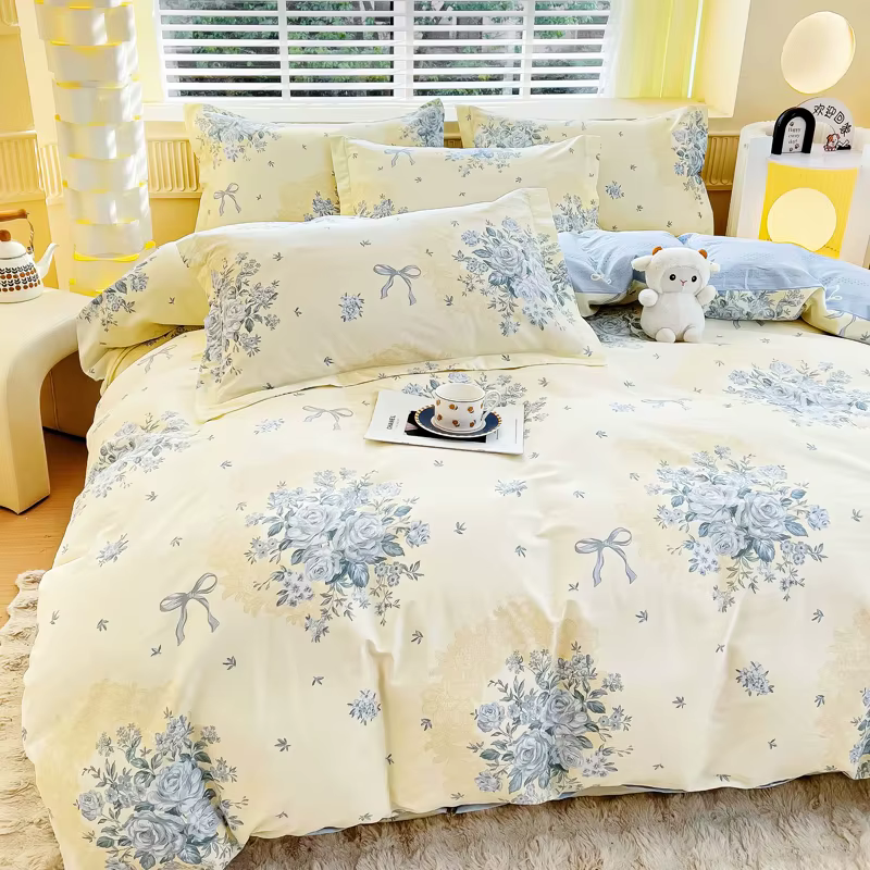 Ensemble de housse de couette 3 pièces 100% coton, imprimé floral, 1 housse de couette, 2 taies d'or