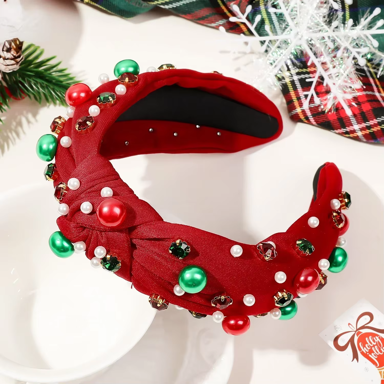 Femmes noël perlé arc arbre flocon de neige noué bandeau noël dames cheveux accessoires bande cercea