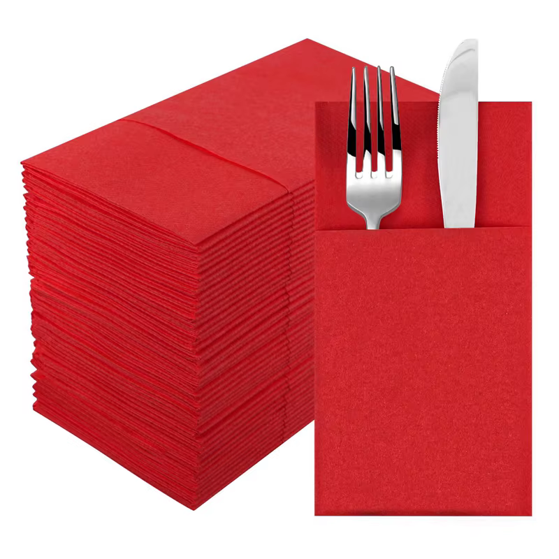 Serviettes de table jetables, 50 pièces, couverts de poche pré-pliées pour décoration de fête de mar