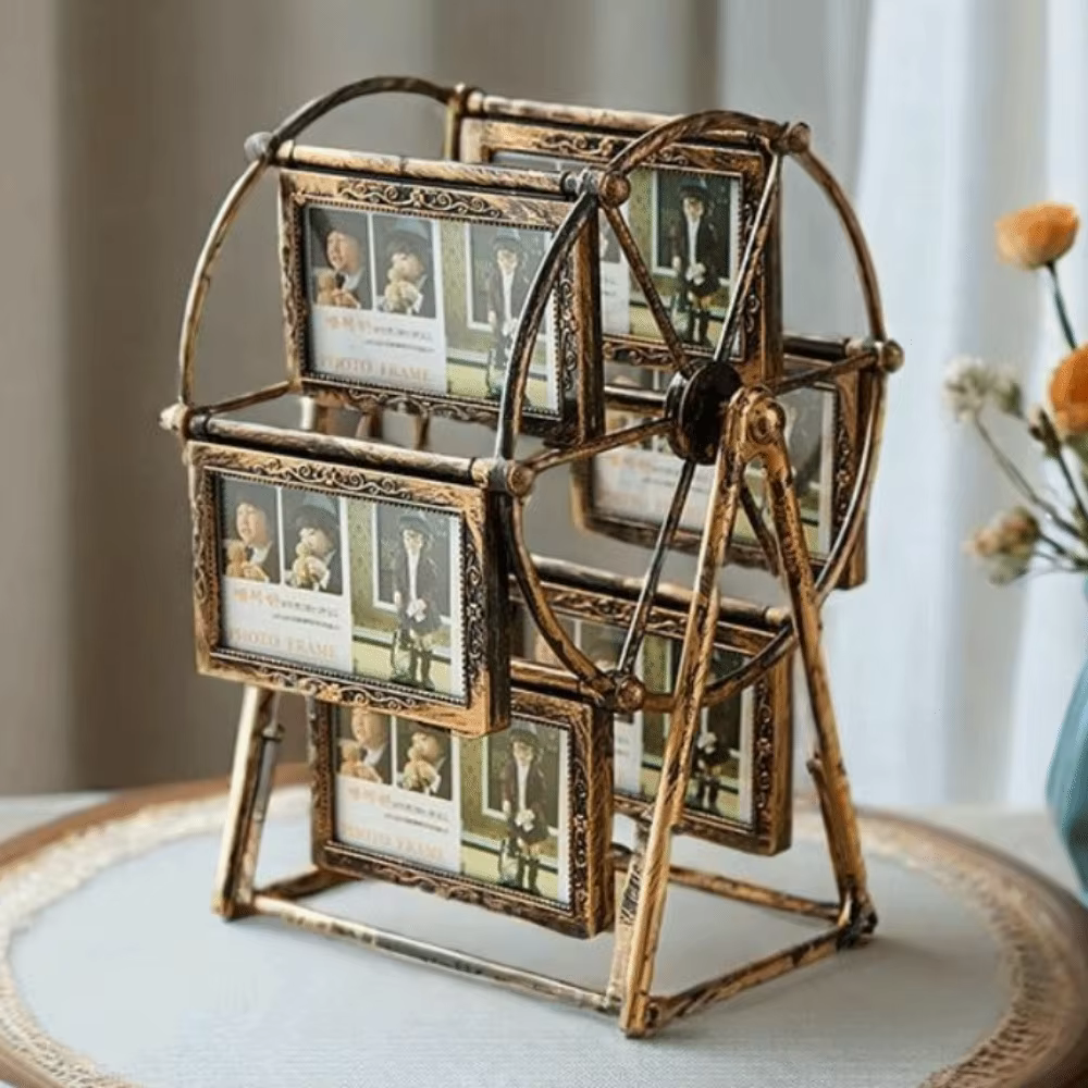 Cadre photo vintage en forme de grande roue, 12 emplacements pour photos, cadre photo rotatif interc