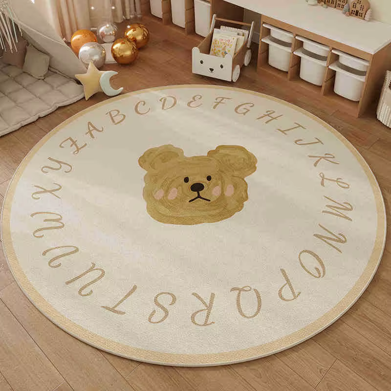 Tapis rond de l'alphabet ABC, ours de dessin animé mignon, doux, antidérapant, Style nordique confor