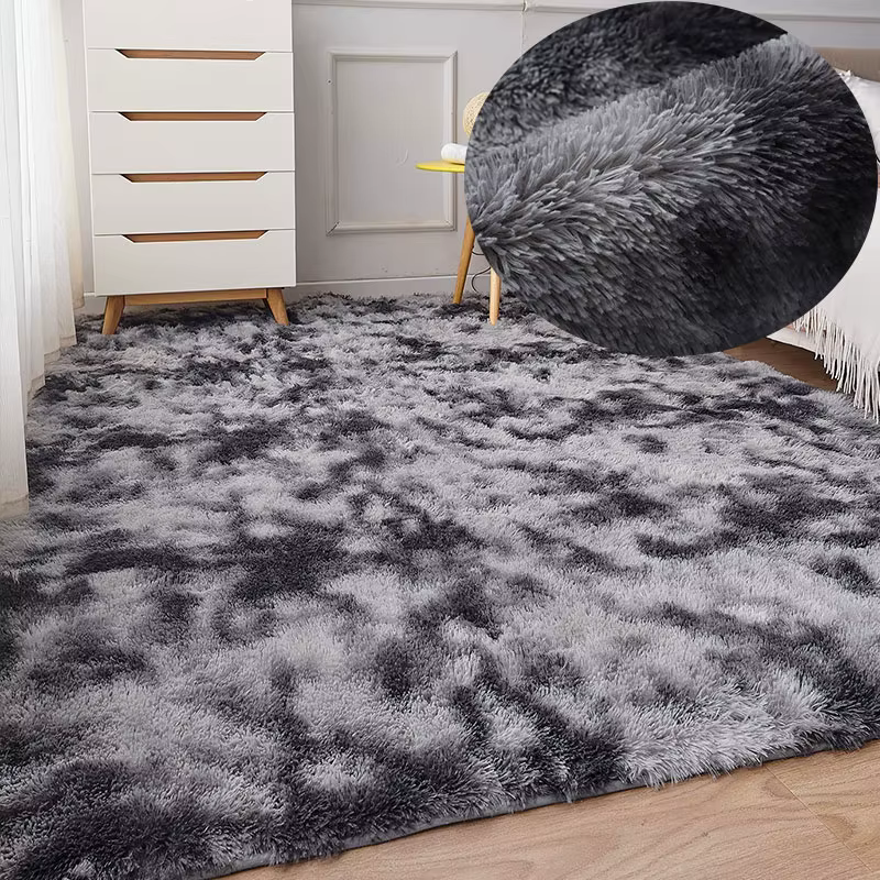 Tapis Shag Area pour salon Tapis en peluche noir Tapis de chambre intérieure Tapis doux et moelleux 